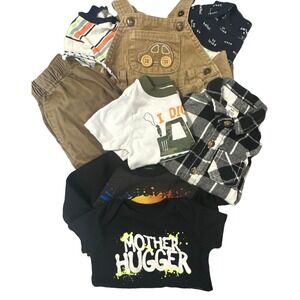 Baby Boy LOT 8 items ! Corduroy Overalls- Flannel -Pants Shirts! Various Sizes!